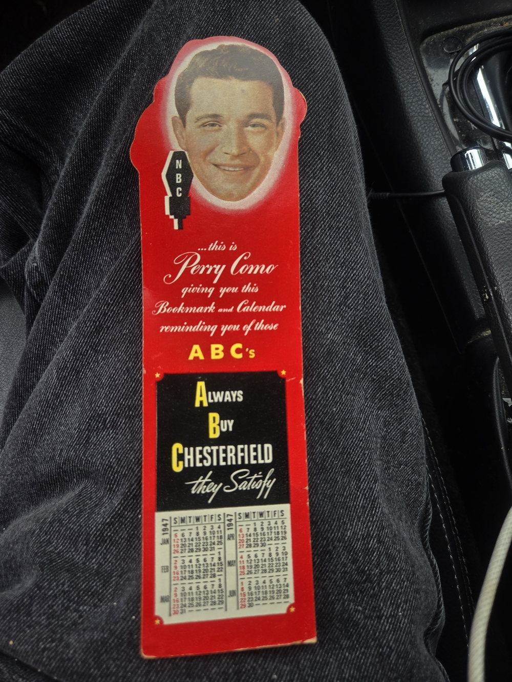Chesterfield Vintage-Style Red Promotional Bookmark Featuring Perry Como